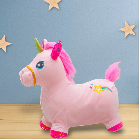 Jucarie gonflabila de plus cu sunete, Baby Mix, In forma de unicorn, Husa moale detasabila, Cu pompa inclusa, Pana la 70 kg, 36 luni+, Pink