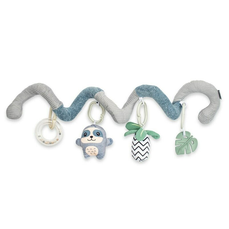 Jucarie interactiva, New Baby, Spirala, Lenes, Pentru atasare la patut sau carucior, Dezvolta abilitatile motorii, Include si jucarie pentru dentitie, Fara BPA, 0 luni+, Multicolor