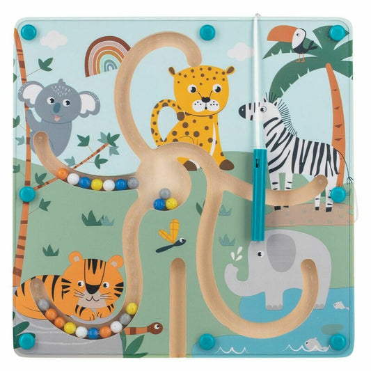 Labirint magnetic, Free2Play, Cu bile, Din lemn, Dezvolta abilitatile motorii, Stimuleaza concentrarea si rabdarea, 22,5x22x5 cm, 36 luni+, Multicolor