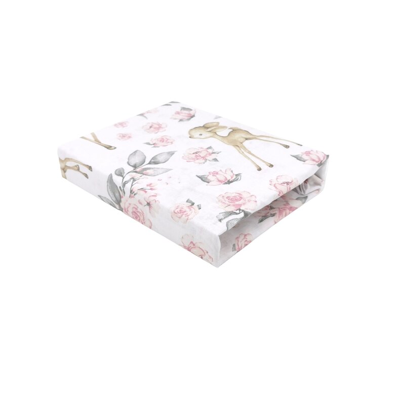 Lenjerie pătuț MimiNu Sweet Deer Pink, 3 piese, 120x60 cm cu păturică