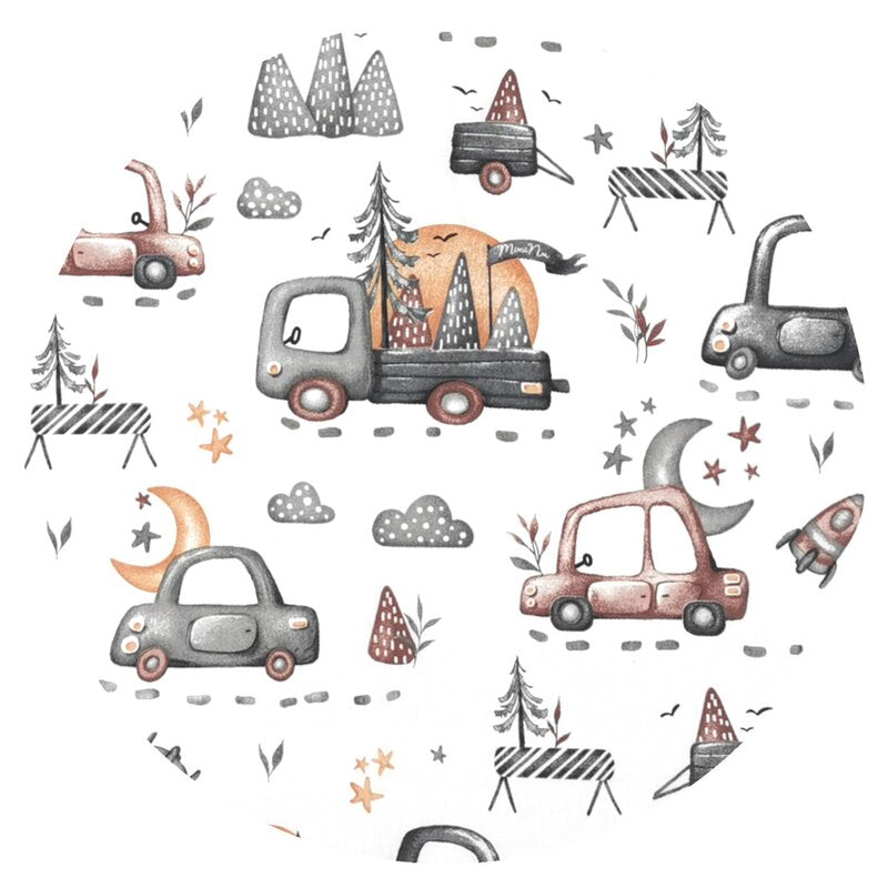 Lenjerie patut cu 3 piese, MimiNu, Pentru patut 120x60 cm, Cu protectie laterala, Din bumbac certificat Oeko Tex Standard 100, Design, Cars Grey