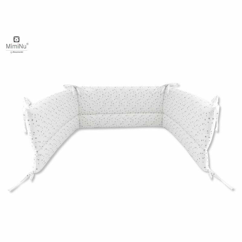 Lenjerie patut cu 5 piese, MimiNu, Pentru patut 120x60 cm, Cu pilota si perna, Din bumbac certificat Oeko Tex Standard 100, Mini Gray Stars