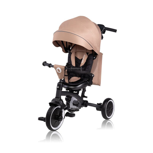 Tricicleta copii, Lionelo, Tris Plus, Ultrapliabila, Multifunctionala, Pana la 25 kg, Inclinare spatar in fata si in spate, Suport picioare, Control al directiei, Scaun reversibil, Rotire 360 grade, Conform cu EN71, 9 luni-5 ani, Bej