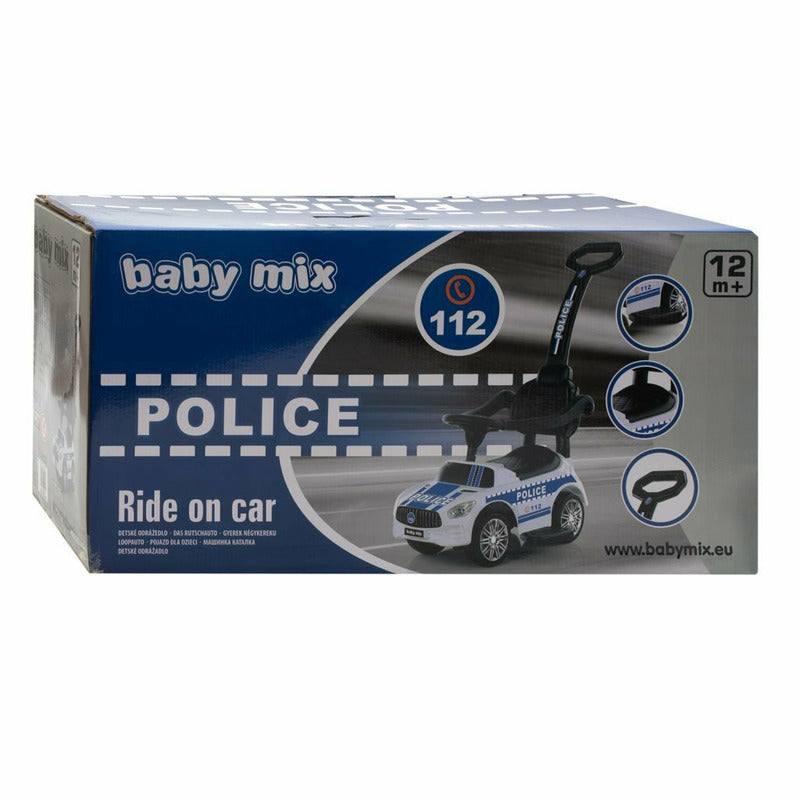 Masinuta de impins, Baby Mix, Police, Cu maner de impins detasabil, Cu protectii laterale, Cu melodii si claxon, Cu suport jucarii sub sezut