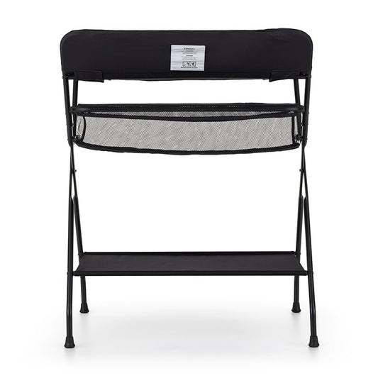 Masuta pentru infasat si schimbat scutece, Feedo, Multifunctionala, Pliabila, Cu raft pentru depozitare si compartiment lateral, Realizata din fier, panza si in, 80.5 x 67 x 102.5 cm, Negru