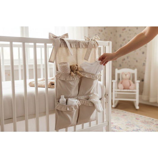 Organizator pentru Pătuț MimiNu 70x40 cm 6 Compartimente Royal Beige Bumbac Oeko-Tex