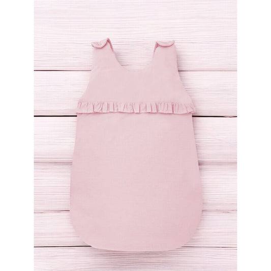 Sac de dormit, MimiNu, Pentru bebelusi, De iarna, Cu volanase, Din bumbac certificat Oeko Tex Standard 100, Cu fermoar lateral, Cu capse pe umar, 70 cm, 0 - 6 luni, 2.5 Tog, Colectia Royal, Powder Pink