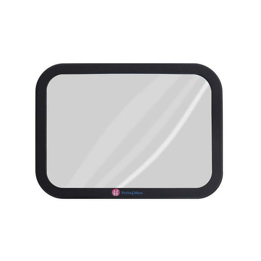 Oglinda auto retrovizoare, Petite&Mars, Rotativa 360, Montare pe tetiera cu ajutorul curelelor, 26.5 x 20, Negru