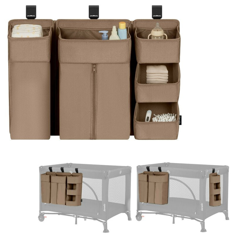 Organizator multifunctional, Lionelo, Sidepocket L, 58x11x58 cm, 3 parti independente cu multiple buzunare, Universal, Constructie ranforsata, Bej