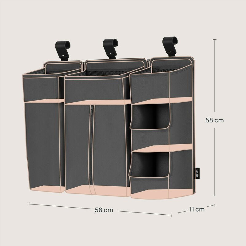 Organizator multifunctional, Lionelo, Sidepocket L, 58x11x58 cm, 3 parti independente cu multiple buzunare, Universal, Constructie ranforsata, Gri