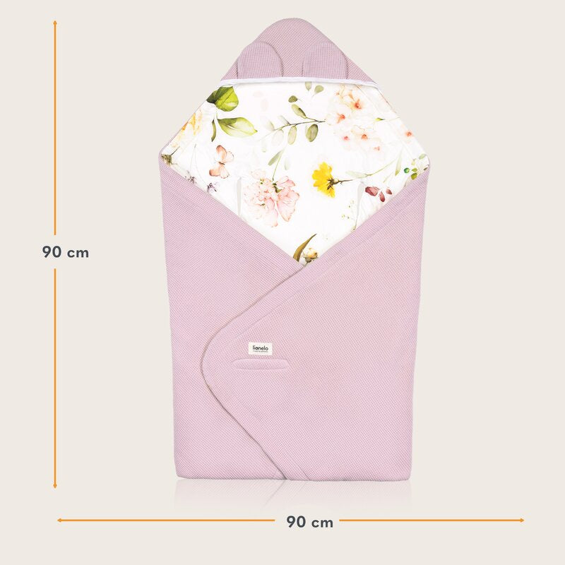 Paturica de infasat, Lionelo, Pentru scoica auto, carucior si landou, Cu multiple utilizari, Cu inchidere arici velcro, Dimensiune 90x90 cm, Din bumbac, TOG 2.5, 12-18 luni, Roz