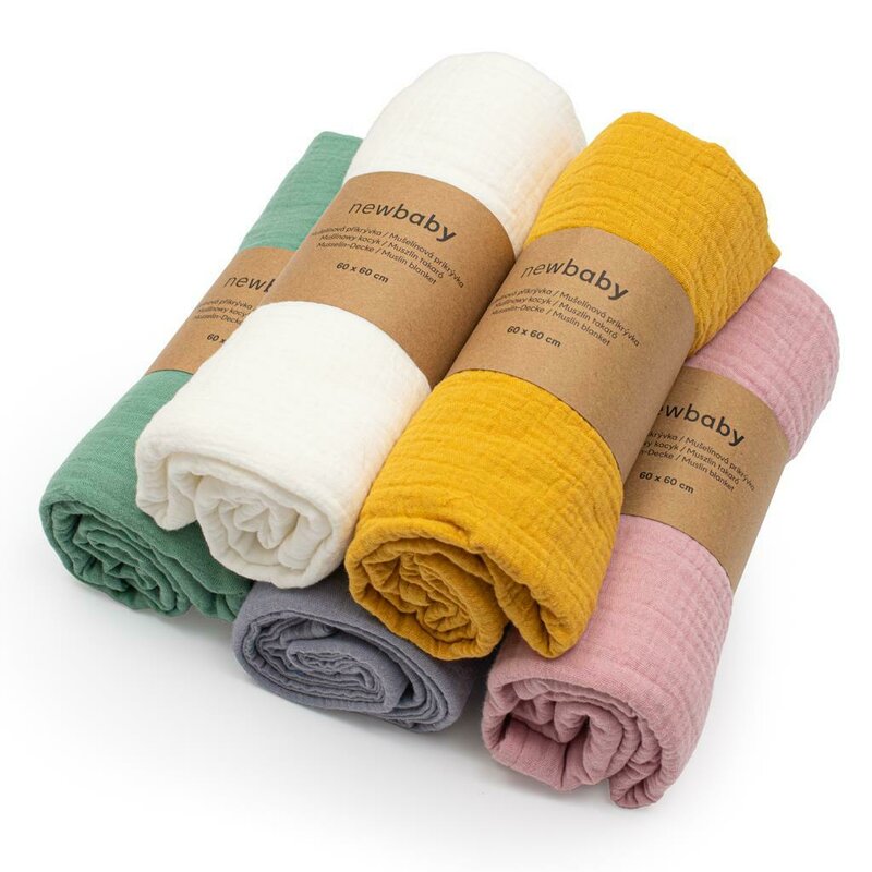 Paturica moale bebe, New Baby, Cu multiple intrebuintari, 60x60 cm, Din muselina, 100% bumbac organic, White