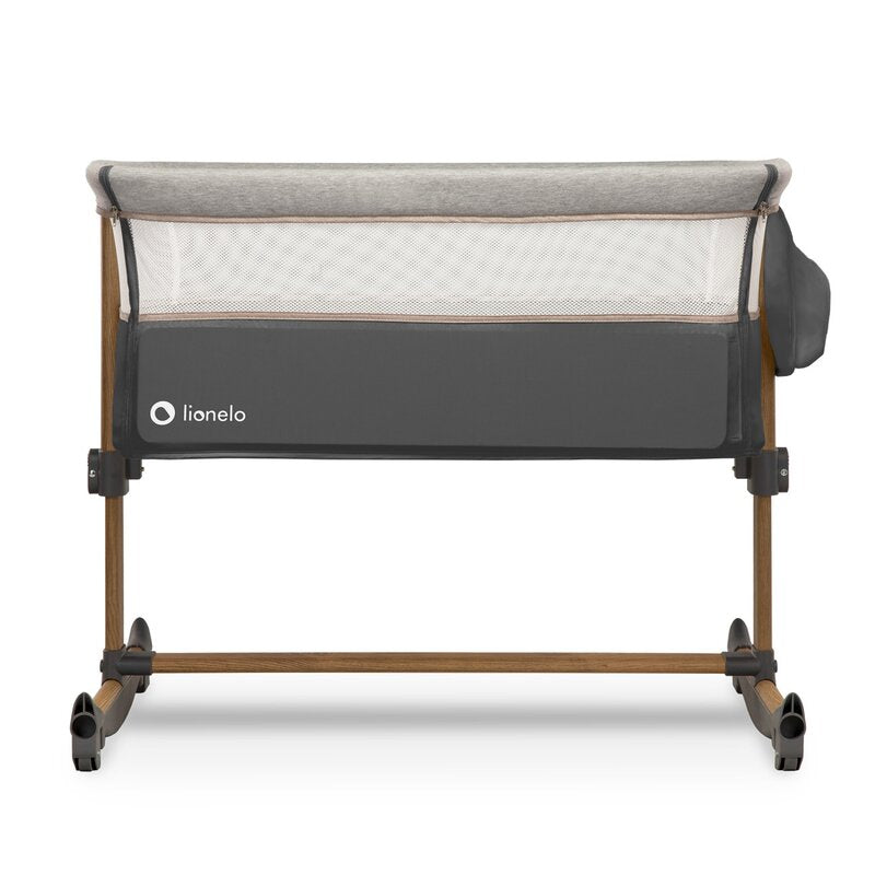 Patut co-sleeper, Lionelo, Leonie, Cu sistem de leganare, Cu setare unghiulara, Reglabil in 5 pozitii pe inaltime, Conform cu standardele europeane de securitate EN1130 si EN16890, Grey Stone