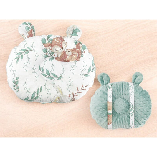 Perna bebelusi, MimiNu, Ursulet, Multifunctionala, Cu doua fete, Tesatura pufoasa minky si bumbac, Materiale certificate Oeko Tex Standard 100, Minky Cold Mint/ Lulu Natural