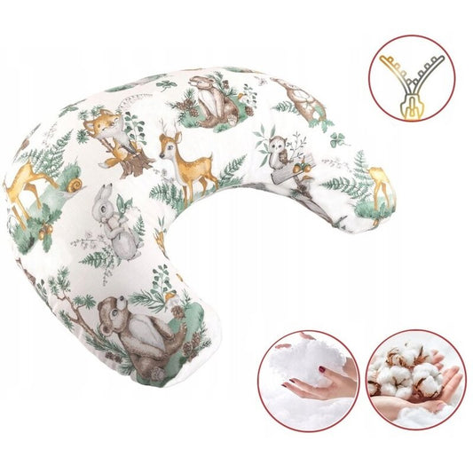 Perna pentru alaptat, Bocioland, Forest Animals, Cu husa detasabila, Din bumbac, 50x18 cm, Multicolor