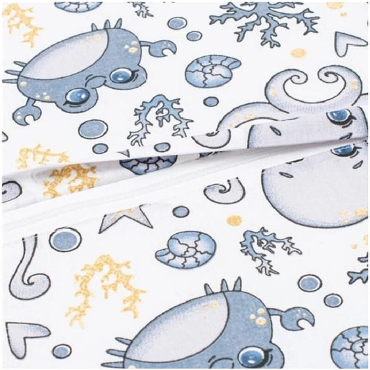Pernuta inaltator, New Baby, Animale marine, Din spuma poliuretanica, Cu husa detasabila, Din bumbac, Grosime 8 cm, Albastru