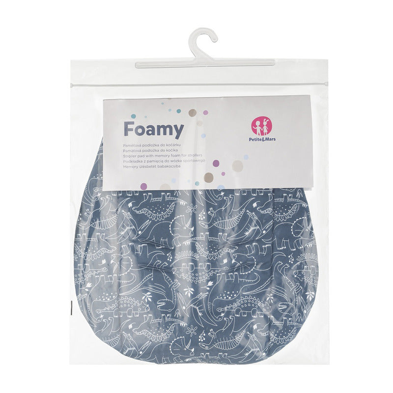 Salteluta pentru carucior, Petite&Mars, Din spuma cu memorie, 86 x 42 cm, Reversibila, Universala, Din bumbac, Design pisici, Negru