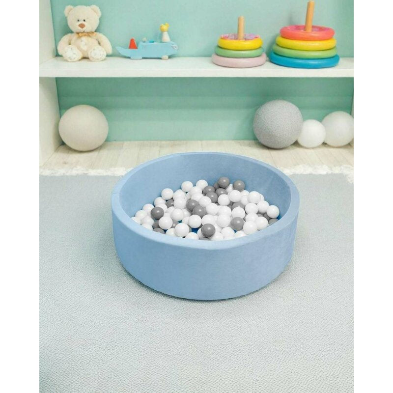 Piscina uscata, New Baby, Cu 150 de bile (Alb, gri), Din tesatura fina cu certificare Oeko-Tex Standard 100, Dimensiune 83 x 83 x 30 cm, Blue