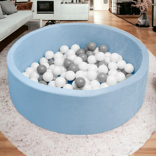 Piscina uscata, New Baby, Cu 150 de bile (Alb, gri), Din tesatura fina cu certificare Oeko-Tex Standard 100, Dimensiune 83 x 83 x 30 cm, Blue