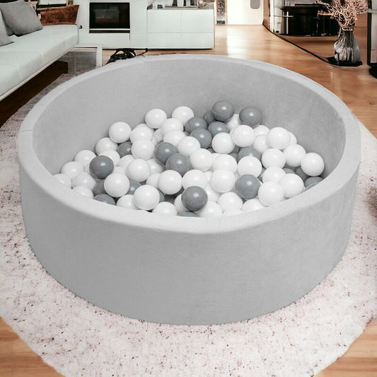 Piscina uscata, New Baby, Cu 150 de bile (Alb, gri), Din tesatura fina cu certificare Oeko-Tex Standard 100, Dimensiune 83 x 83 x 30 cm, Grey