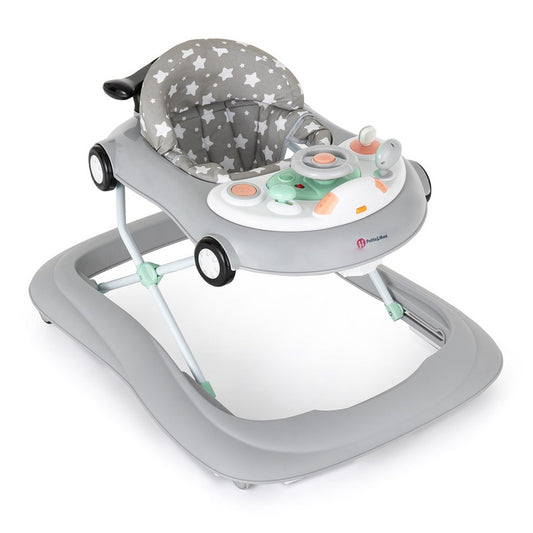 Premergator muzical, Petite&Mars, Cu panou interactiv si lumini Cabrio, Inaltime reglabila pe 3 pozitii, 6 luni+, Gri