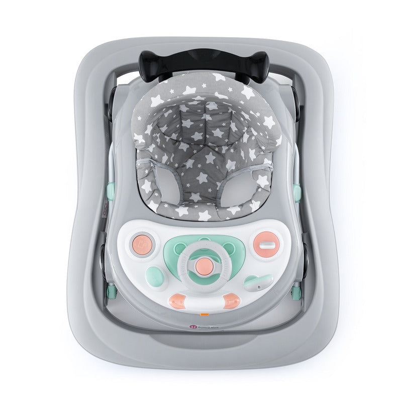 Premergator muzical, Petite&Mars, Cu panou interactiv si lumini Cabrio, Inaltime reglabila pe 3 pozitii, 6 luni+, Gri