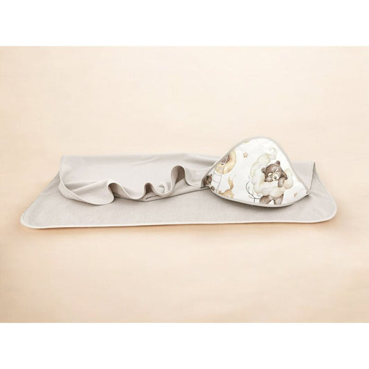 Prosop cu gluga, Qmini, Mare, Dimensiune 100x100 cm, Din bumbac si thermo fleece, Materiale certificate Oeko Tex Standard 100, Teddy Bear and Friends Beige