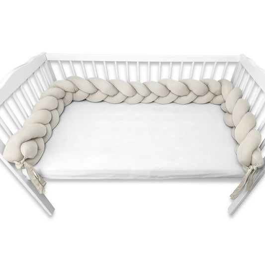 Protectie laterala, MimiNu, Pentru patut, Tip Bumper impletit, Din bumbac interlock, 240 cm, Soft Beige