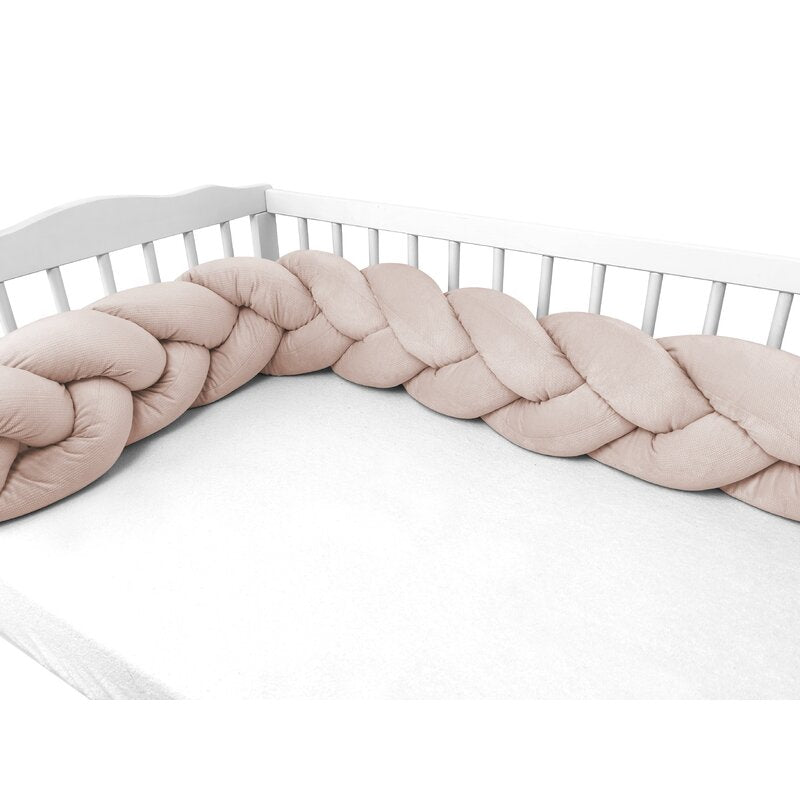 Protectie laterala, MimiNu, Pentru patut, Tip Bumper impletit, Din catifea, 220x23 cm, Beige Pink