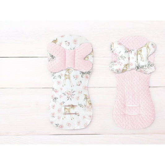 Protectie textila, MimiNu, Pentru carucior, scaun auto si scaun de bicicleta, Cu perna Butterfly, Materiale certificate Oeko Tex Standard 100, Minky Sweet Deer Pink