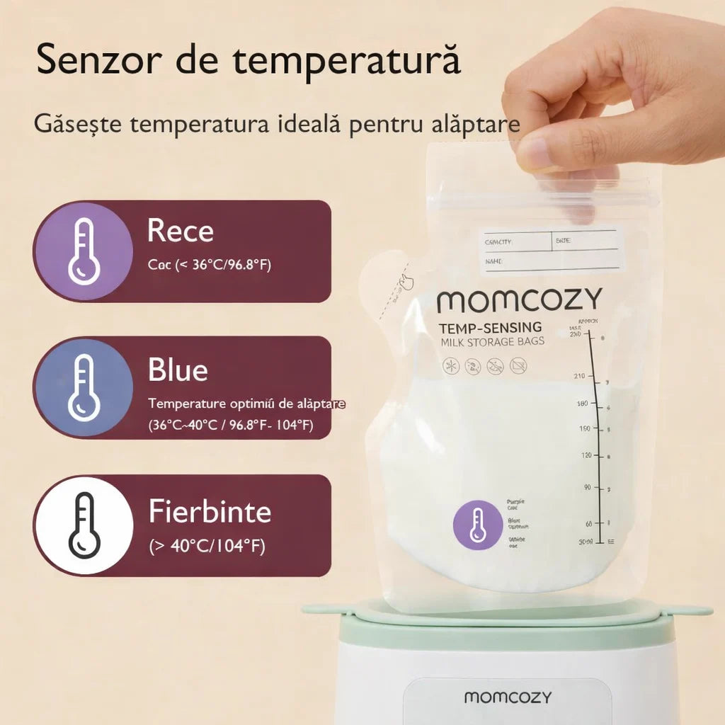 Pungi de stocare a laptelui matern cu turnare usoara si senzor temperatura- 240 ml Momcozy 60 buc