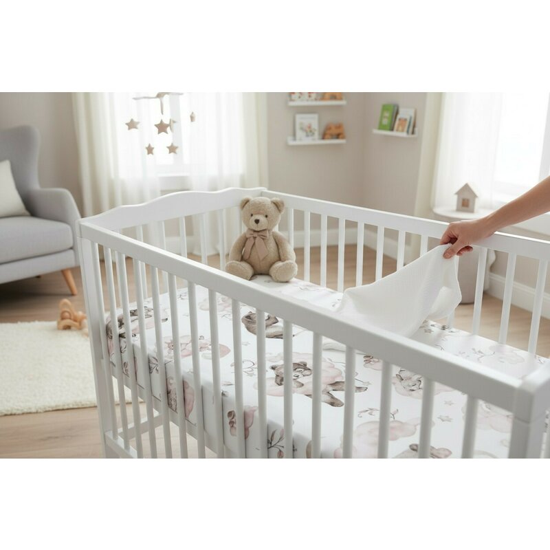 Cearceaf cu elastic Qmini 140x70 cm, Teddy Bear and Friends Pink – imagine 12