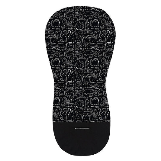Salteluta pentru carucior, Petite&Mars, Din spuma cu memorie, 86 x 42 cm, Reversibila, Universala, Din bumbac, Design pisici, Negru