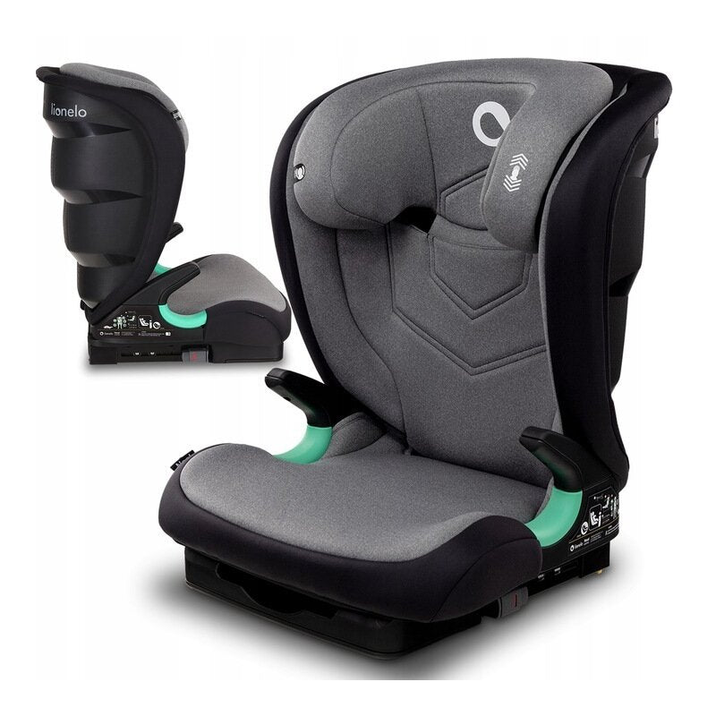 Scaun auto i-Size, Lionelo, Neal, Spatar reglabil in 3 pozitii, Tetiera in 14 pozitii, Suport sticla inclus, 15-36 Kg, 100-150 cm, Cu Isofix, Conform ECE R129, Gri