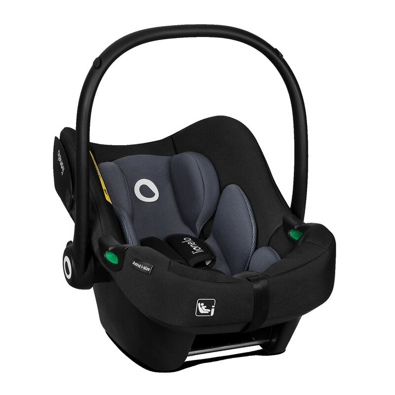 Scoica auto, Lionelo, i-Size Astrid, Include baza Isofix, 0-13 Kg, 40-87 cm, Cu maner si capotina reglabile, Cu protectie laterala avansata, Salteluta confortabila, Testat ADAC, Conform cu R129, Negru