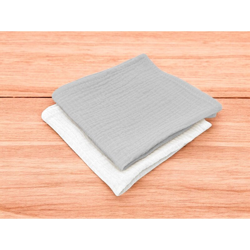 Set 2 museline, Qmini, Multifunctionale, Din material certificat Oeko Tex Standard 100, 30x30 cm, Grey si Cream