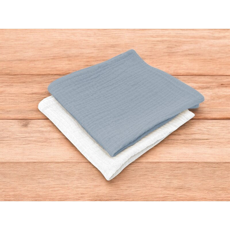 Set 2 museline, Qmini, Multifunctionale, Din material certificat Oeko Tex Standard 100, 30x30 cm, Jeans si Cream