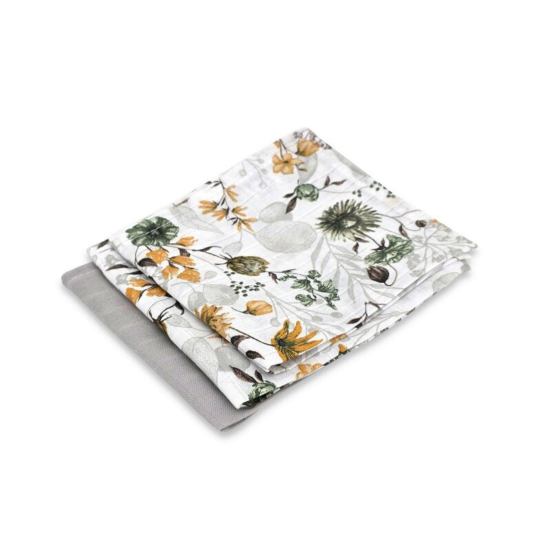 Set 3 museline, MimiNu, Multifunctionale, Din bumbac certificat Oeko Tex Standard 100, 30x30 cm, Botanica si Grey