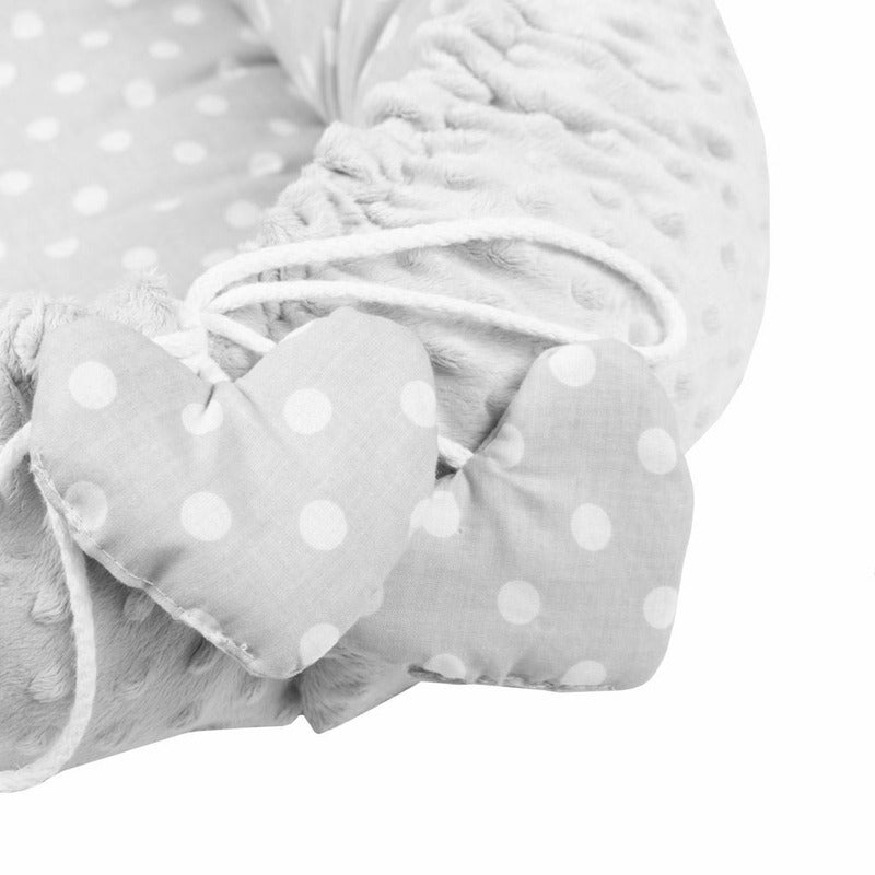 Set 3 piese, New Baby, Luxury, Baby Nest cu doua fete, Cu paturica si pernuta in forma de inima, Minky Heart Grey