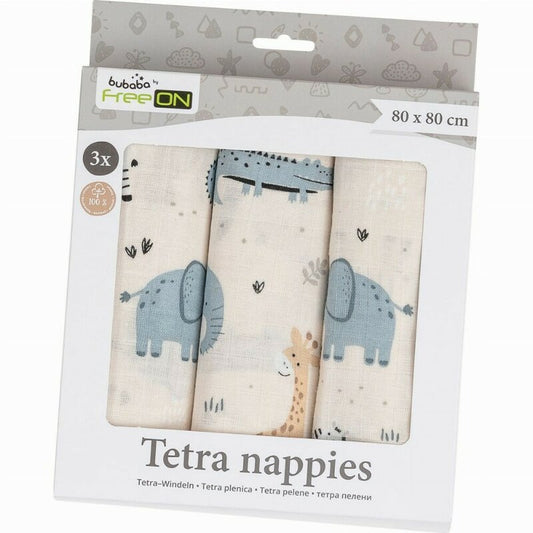 Set 3 Scutece Tetra Bubaba din Bumbac 80x80 cm Beige Safari