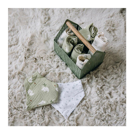 Set 4 lavete, Bubaba, Din muselina, Dimensiune 40x40 cm, Pentru spalarea si ingrijirea fetei si a corpului bebelusului dupa masa sau baita, Green/Beige