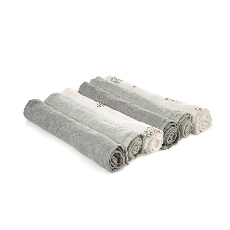 Set 6 scutece, Jane, Din muselina de bambus, Hipoalergenice, 35 x 35 cm, Botanic