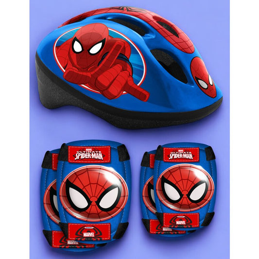 Set casca protectie, genunchiere si cotiere, Stamp, Marvel, Sigure si confortabile, Reglabile, Conform cu EN1078, Marime 50/56 cm, 3 ani+, Spiderman