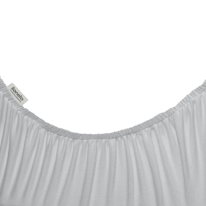 Set cearceafuri cu elastic, Lionelo, 70x28 cm, Pentru landouri si patutul co-sleeper Malin, Pentru saltele de max. 10 cm inaltime, Din bambus, Usor de spalat, 30 grade, Fara calcare, Ecologic, Alb Gri