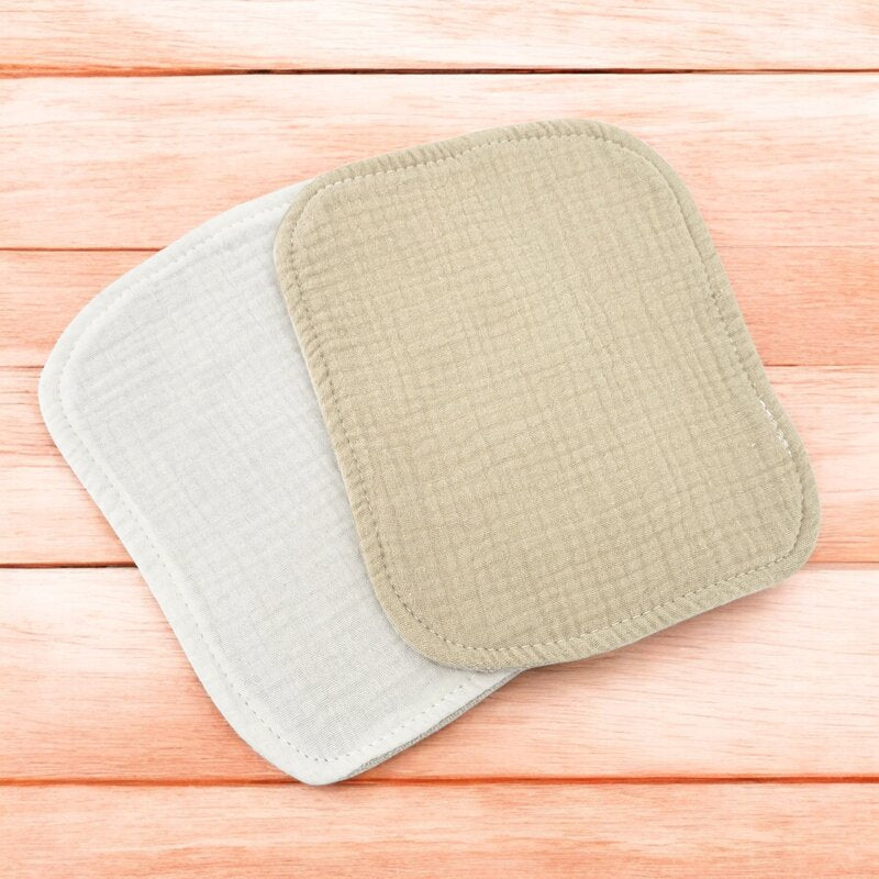 Set de 2 lavete, Qmini, Din bambus si muselina, Pentru ingrijirea corpului bebelusului, Materiale certificate Oeko Tex Standard 100, Beige Cream si Warm Beige