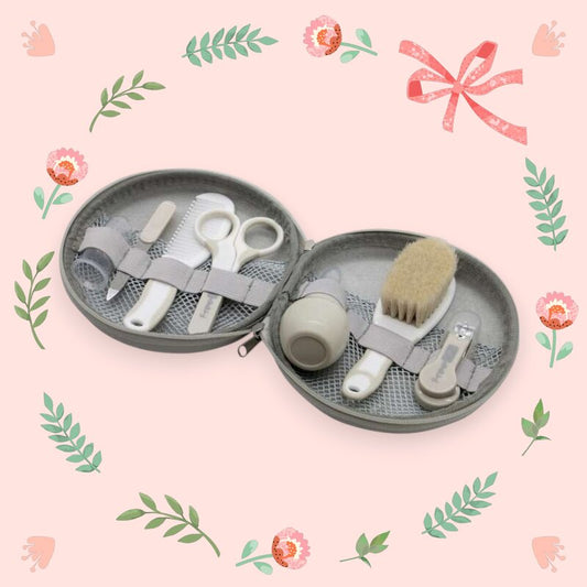 Set ingrijire, FreeON, Contine aspirator nazal, pila de unghii, unghiera, perie de par, piepene, forfecuta si periuta de dinti pentru deget, 0 luni+, Grey