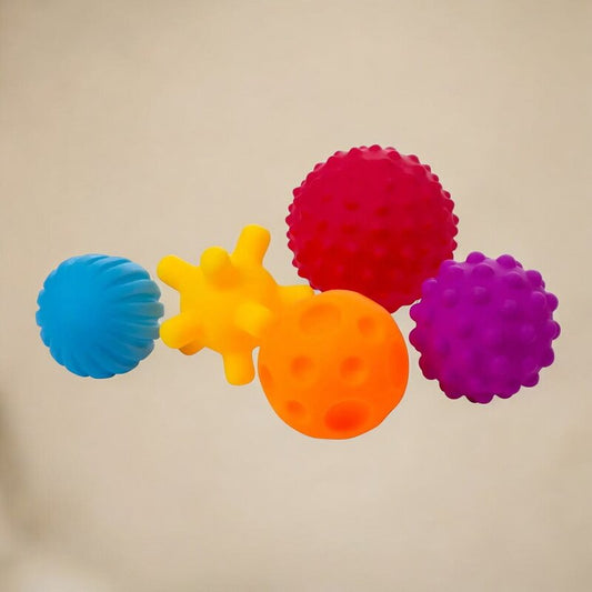 Set mingi senzoriale, Bocioland, Colorate, Pentru bebelusi, 5 piese