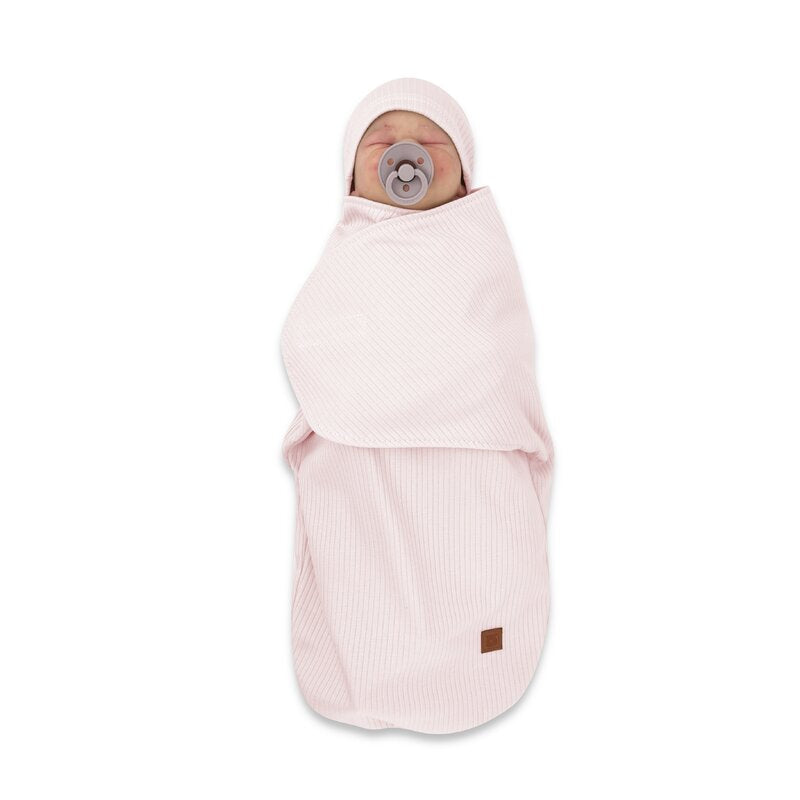 Sistem de infasare si caciulita, MimiNu, Pentru bebe, 0 - 3 luni, Leo, Din bumbac interlock certificat Oeko Tex Standard 100, Soft Powdery Pink