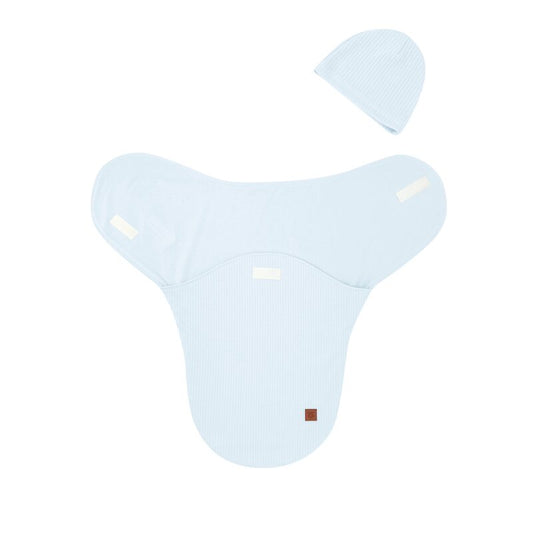 Sistem de infasare si caciulita, MimiNu, Pentru bebe, 0 - 3 luni, Leo, Din bumbac interlock certificat Oeko Tex Standard 100, Soft Blue
