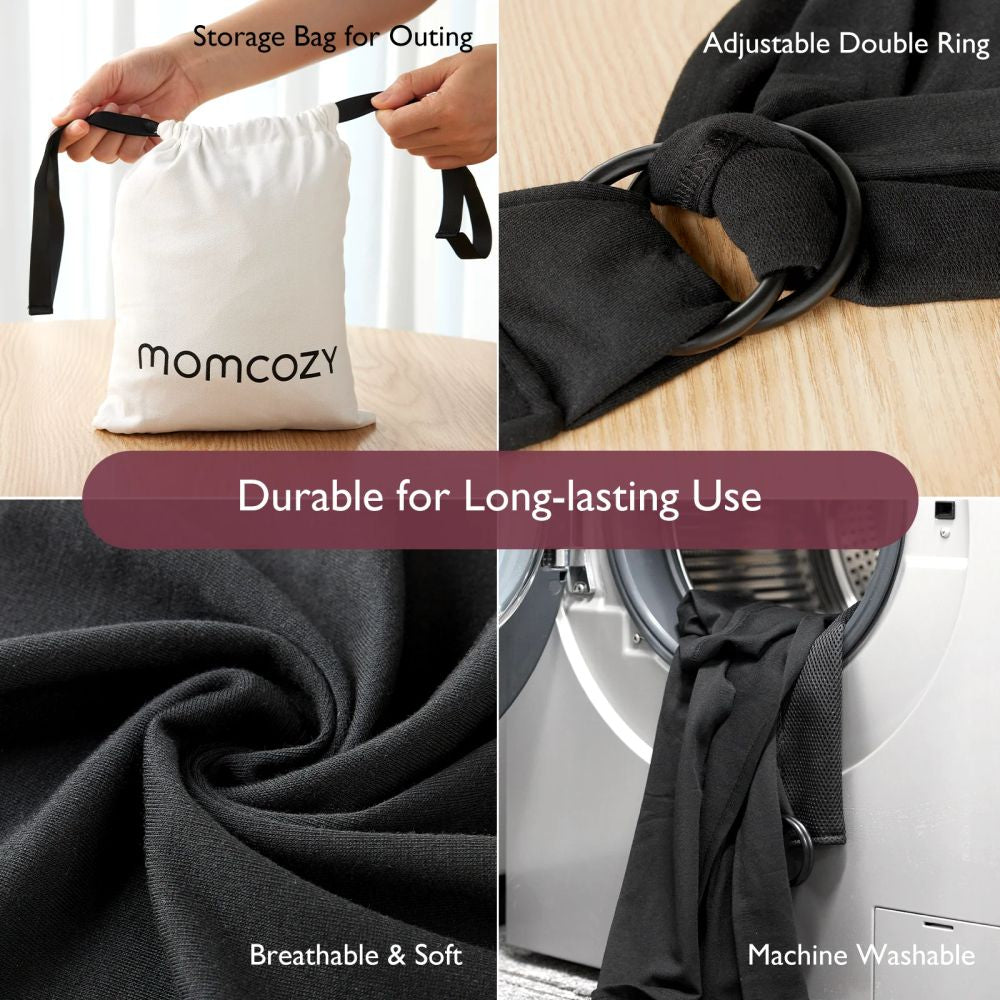 Wrap Purtare Bebelusi Momcozy cu Inele Ajustare Sectiune Spate Black XXS-XXL